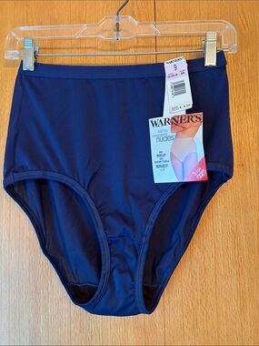 Vtg Warner's Not So Innocent Nudes 9 Navy Blue High Waist No Show Brief Panty